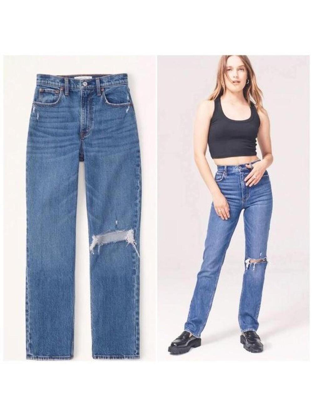 Abercrombie & Fitch Ultra High Rise 90s Straight Jean Ripped Size 31” waist